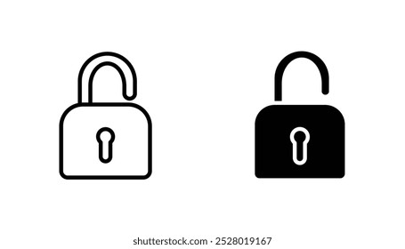 Unlock vector icon set in black and white color.