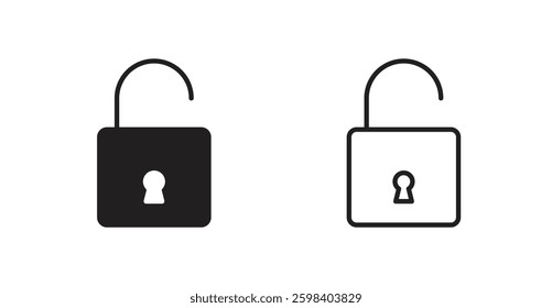 Unlock vector icon set in black color.