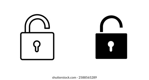 Unlock vectors icons set in filled and strokes on white background