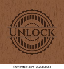 Unlock wood emblem. Vector Illustration. 