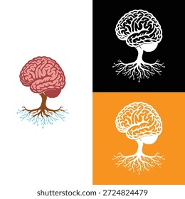 Libera tu potencial creativo con este Paquete de Vector único que presenta un concepto de "árbol del cerebro": un cerebro humano que crece como un árbol con raíces profundas, simbolizando el conocimiento y el crecimiento mental.