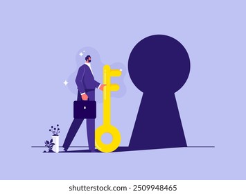 Unlock your opportunity concept, new way business beginnings and unlock future, keyhole and ambitious businessman with key to unlock career potential and work financial success 