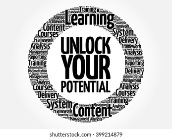 Unlock your potential circle word cloud, business concept