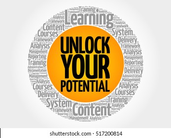 Unlock your potential circle word cloud, business concept