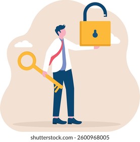 Unlock yourself. man standing holding the unlock key

