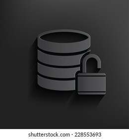 Unlock,Database symbol on dark background,clean vector