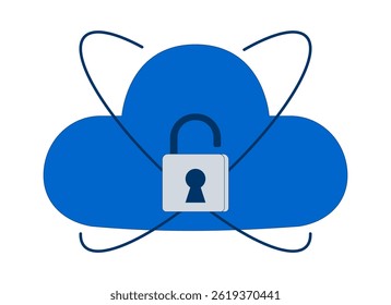 Unlocked cloud security 2D cartoon object. Open padlock privacy. Digital access. Cloud vulnerability. Secure tech environment isolated element flat vector clip art on white. Spot illustration