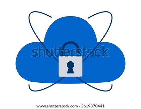 Unlocked cloud security 2D cartoon object. Open padlock privacy. Digital access. Cloud vulnerability. Secure tech environment isolated element flat vector clip art on white. Spot illustration