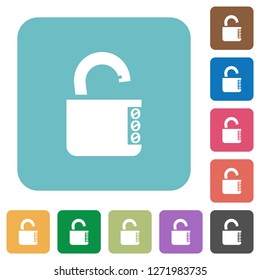 Unlocked combination lock with side numbers white flat icons on color rounded square backgrounds