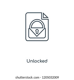 Unlocked concept line icon. Linear Unlocked concept outline symbol design. This simple element illustration can be used for web and mobile UI/UX.