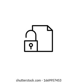 Unlocked file icon vector in linear, outline icon isolated on white background