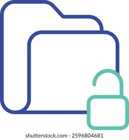 Unlocked folder outline dual color vector illustration icon design