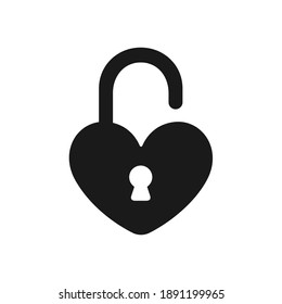Unlocked heart shaped padlock icon. Simple cute flat minimal vector illustration design. Clip art.