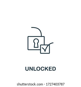 Icono desbloqueado de la colección de seguridad. Elemento de línea simple Símbolo desbloqueado para plantillas, diseño web e infografías