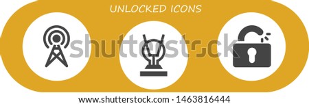 unlocked icon set. 3 filled unlocked icons.  Collection Of - Antenna, Unlocked