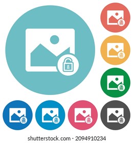 Unlocked image flat white icons on round color backgrounds