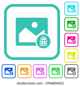 Unlocked image vivid colored flat icons in curved borders on white background