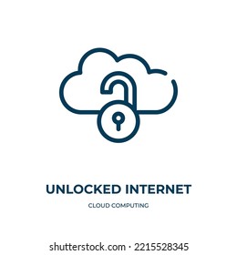 Unlocked internet icon. Linear vector illustration from cloud computing collection. Outline unlocked internet icon vector. Thin line symbol for use on web and mobile apps, logo, print media.