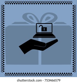Unlocked notebook in the hand, vector icon