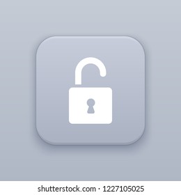 Unlocked, Open, gray vector button with white icon on gray background
