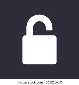 Unlocked padlock Application Mobile icon in trendy flat style white on isolated dark background symbol for your design logo UI Vector illustration EPS10