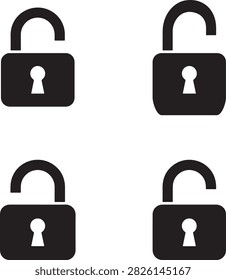Unlocked Padlock Black Vector Icon Set Security and Privacy Symbols