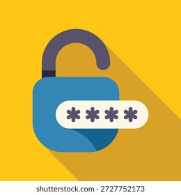 El candado desbloqueado muestra una Contraseña oculta con asteriscos, que representa la seguridad en línea y la protección de datos
