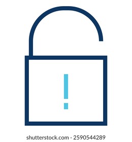 An unlocked padlock featuring an exclamation point suggests a potential security issue needing attention Great for representing cybersecurity and data protection concepts