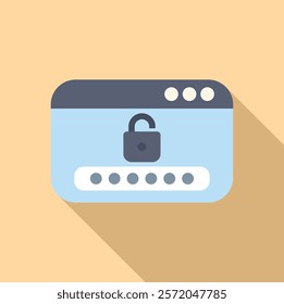 Unlocked padlock icon is displayed on a web browser window with a password field, representing the concept of online security and data protection