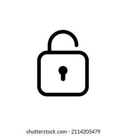 unlocked padlock icon on white background. Key, save, unlock icon.  Simple thin line, outline vector of Web icons for UI and UX, website or mobile application.