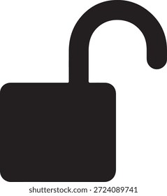 Icono de candado desbloqueado que representa el acceso abierto, el Estado de seguridad y la disponibilidad de datos en un estilo de Vector negro mínimo.