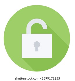 Unlocked padlock icon representing security, freedom, access, and open protection.