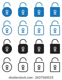 Unlocked Padlock icon set vector illustration. Unlocked Padlock icon set solid and line style. vector collection eps file.