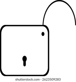 Ícone de cadeado desbloqueado em contorno preto simples. Simboliza a violação de liberdade, acesso e segurança.Ilustração de vetor simples.