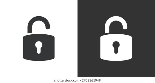 Icono de candado desbloqueado. Icono de la serie de glifos sólidos