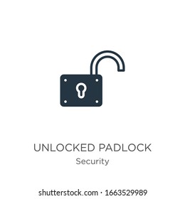 Unlocked padlock icon vector. Trendy flat unlocked padlock icon from security collection isolated on white background. Vector illustration can be used for web and mobile graphic design, logo, eps10