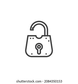 Unlocked padlock line icon. linear style sign for mobile concept and web design. Open lock outline vector icon. Symbol, logo illustration. Vector graphics