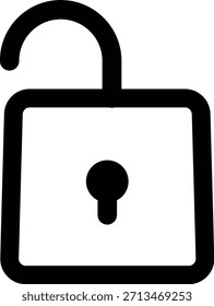 Icono de línea de seguridad de candado desbloqueado
