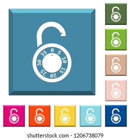 Unlocked round combination lock white icons on edged square buttons in various trendy colors