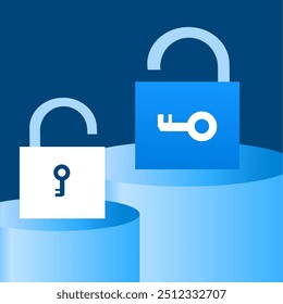 Unlocked security vector illustration in a deep blue background. Suitable for business awareness content