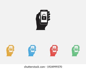 Unlocked smartphone vector icon. Mobile security icon. Unlocked phone icon. Filled vector icon. Set of colorful flat design icons.