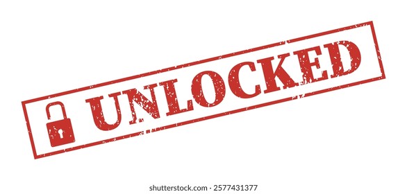 Unlocked textured stamp with lock symbol red ink vector format scalable vintage