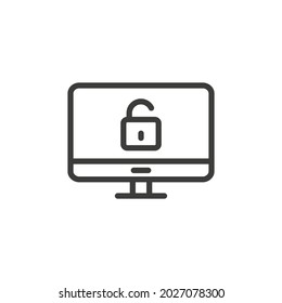 Unlocked or unsecured computer icon on white background