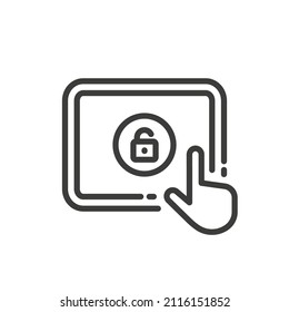 Unlocked or unsecured tablet icon with white background
