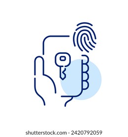 Unlocking a car or accessing an account using fingerprint authentication key. Pixel perfect, editable stroke