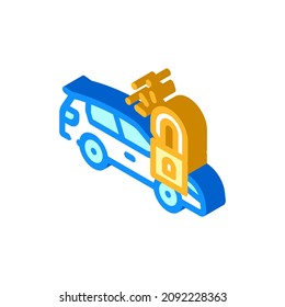 desbloqueo del vector de icono isométrico del coche. desbloqueando la señal del coche. ilustración de símbolo aislado