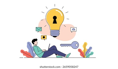 Desbloqueando ideas creativas e innovación con herramientas digitales y una bombilla brillante que simboliza la Inspiración