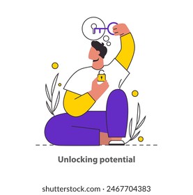 Unlocking Potential concept A vivid depiction of self-discovery, capturing a moment of realization and the unlocking of new possibilities within oneself Ideal for personal growth themes Vector