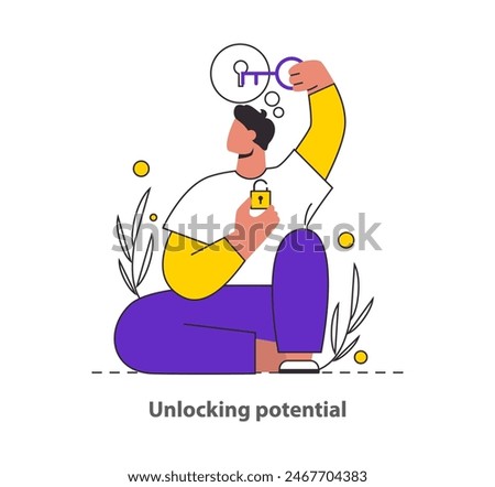 Unlocking Potential concept A vivid depiction of self-discovery, capturing a moment of realization and the unlocking of new possibilities within oneself Ideal for personal growth themes Vector