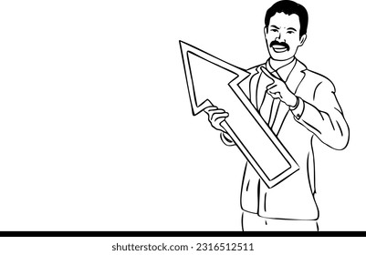 Unlocking Success The Power of a Businessman Holding an Upward Arrow, Taking Business to New Heights, Riding the Wave of Success